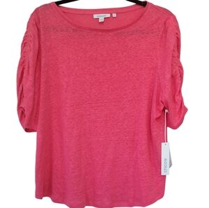 CHICO'S ROUCHED SLEEVE LINEN TEE